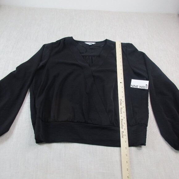Nine West Blouse Top Womens XL Black Stretch Classic‎ Long Sleeve Surplice Neck - Picture 4 of 7